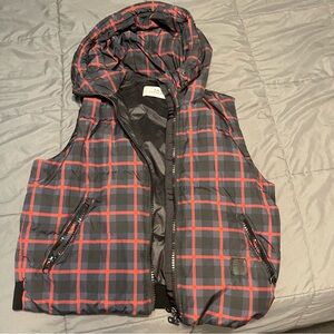 Coach Black and Red Checkered Hooded Vest